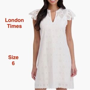 London Times Cream Eyelet Mini Dress